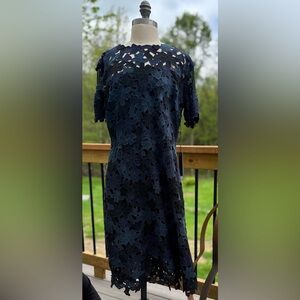 NWT ELIE TAHARI Black/Purple/Blue Embroidered Dress SZ 14